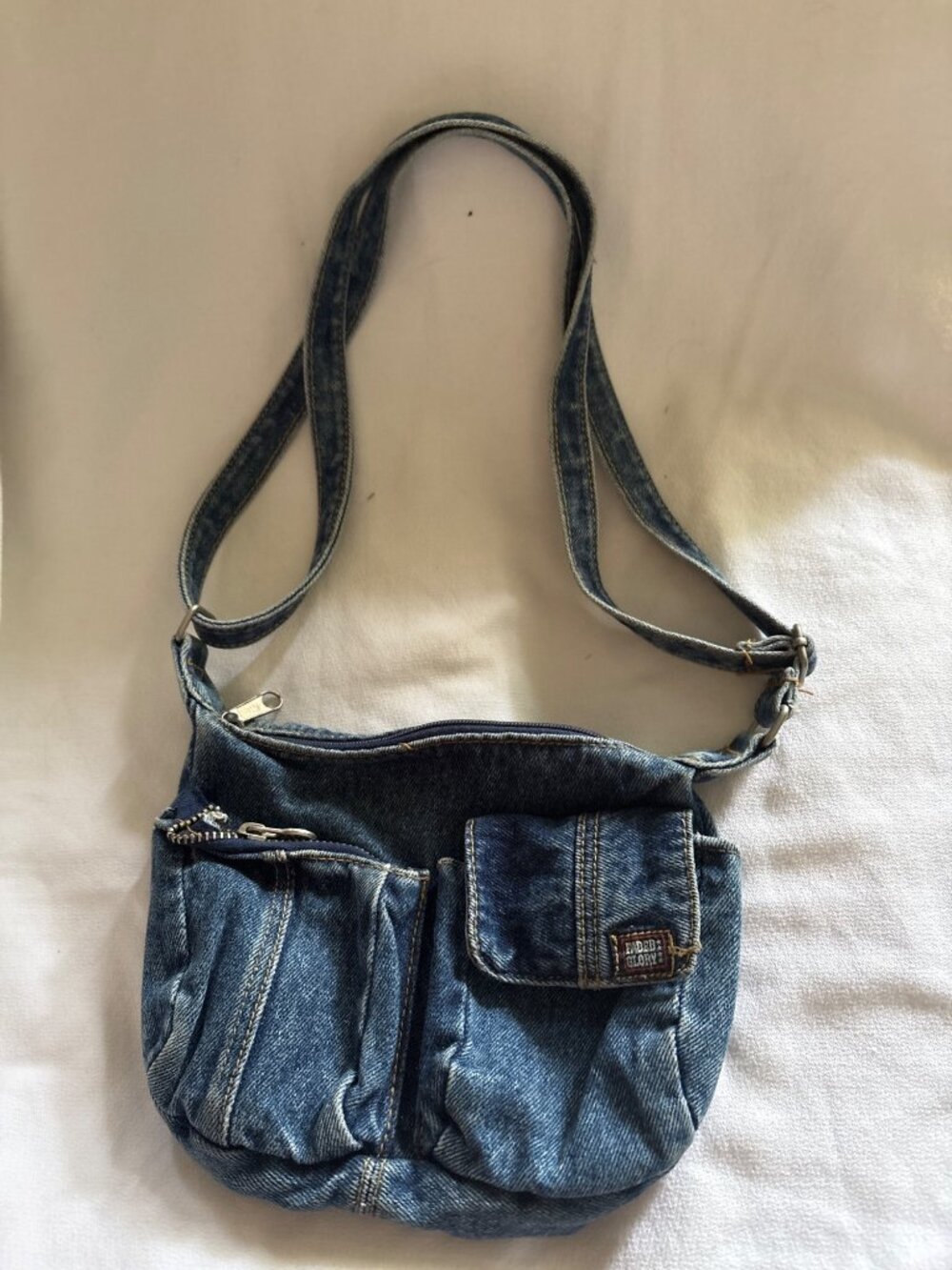 Boho Denim Crossbody Bag With Adjustable Strap & Multiple Pockets
